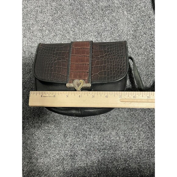 Vintage One World Brighton ChocBrown Croc-Embossed & Black Leather Crossbody Bag - Picture 11 of 12